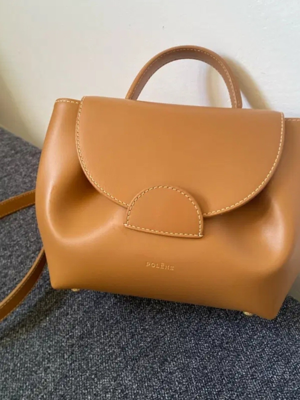 Polène Tan Leather Top-Handle Satchel Numero Un Nano